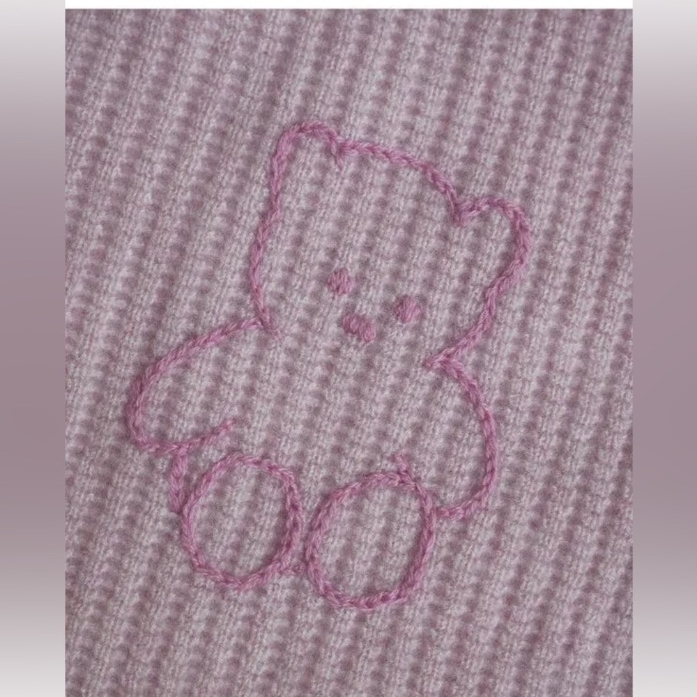 White + Warren Baby Cashmere Blanket Pink Embroidered Bear 100% Cashmere - Picture 3 of 5